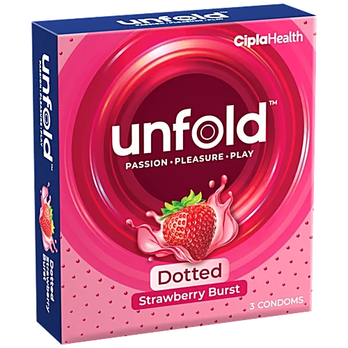 Unfold Strawberry Burst Dotted Condoms, 3 pcs