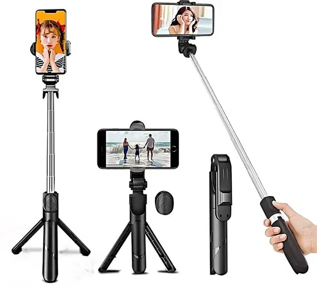 3 in 1 Selfie Stick Tripod with Bluetooth Remote, 70 CM Black