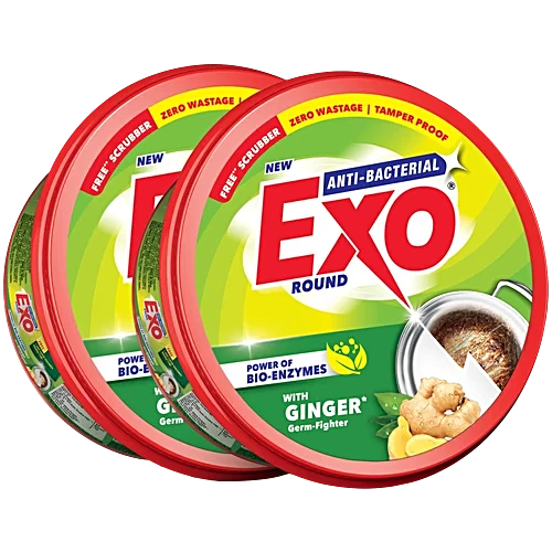Exo Anti-Bacterial Round Dishwash Bar - Ginger With Power Of Bio-Enzymes, 700 g (Pack of 2)