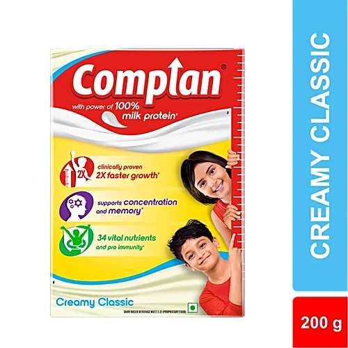 Complan Nutrition Drink Powder - For Kids, Creamy Classic Flavour, 200 g Carton